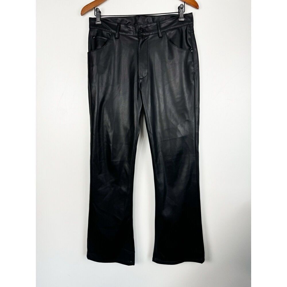 Zara Faux Leather Black Bootcut Pants Biker Flare Grunge Goth Women Sz 30
